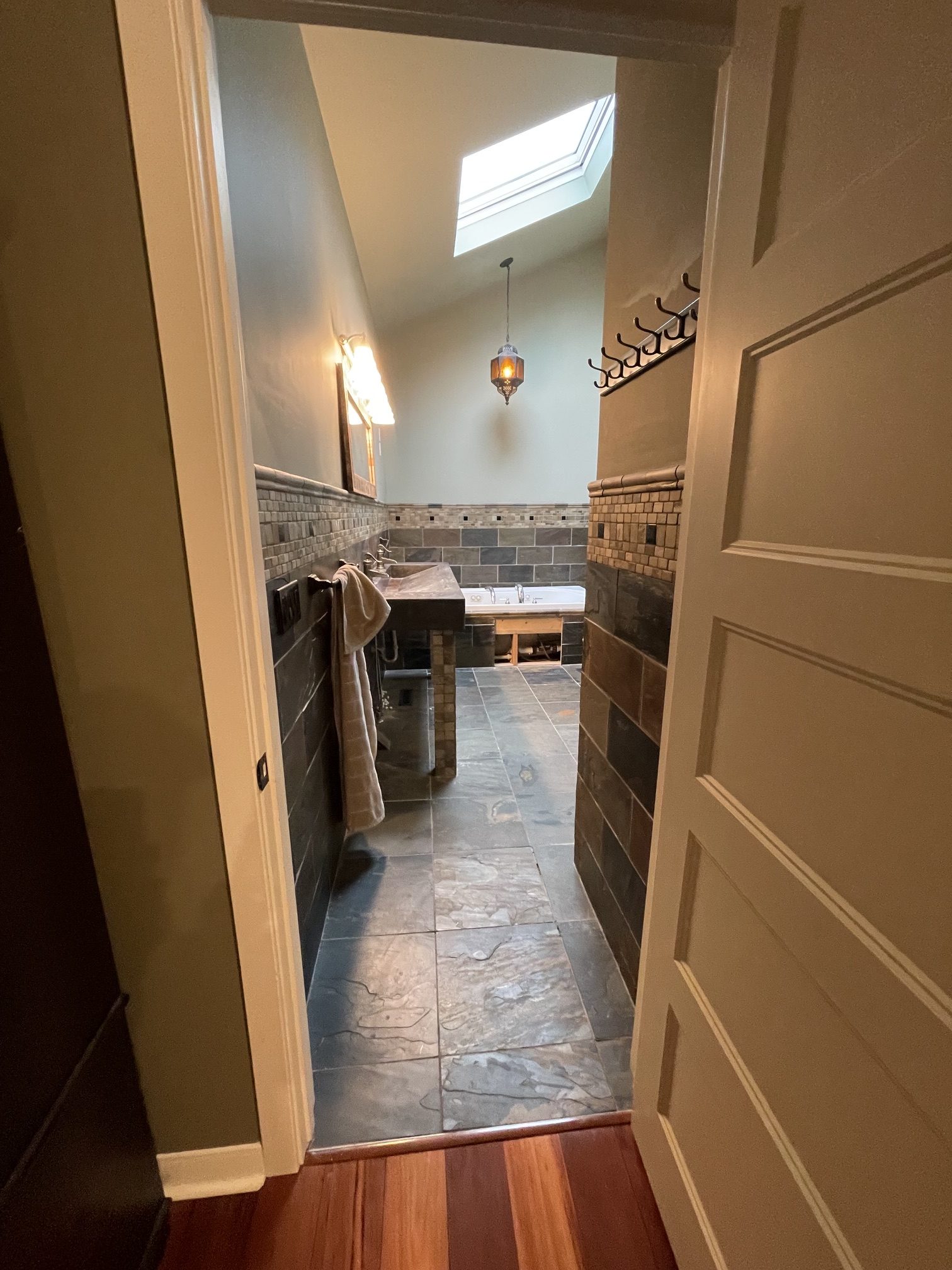 Chagrin Falls bathroom before renovation: Original doorway view
