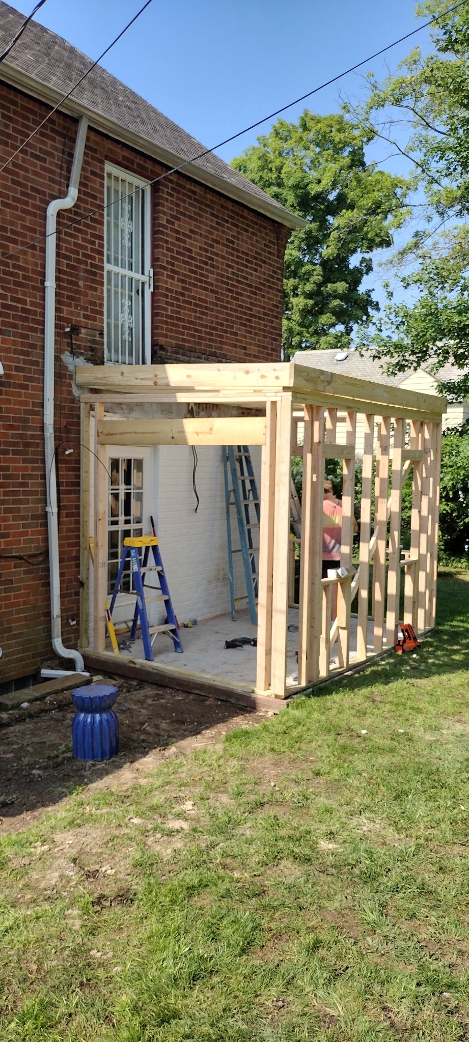 New wall framing on addition