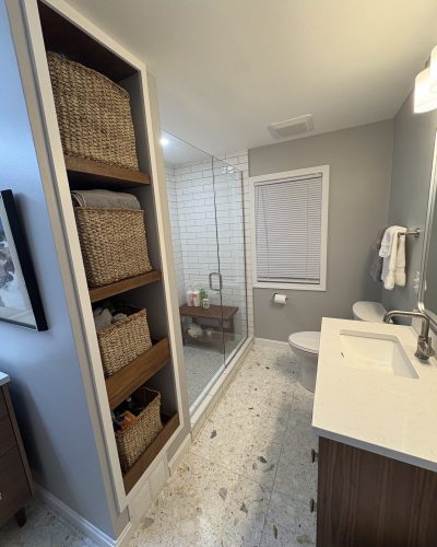 Wide view of finished Shaker Heights bathroom renovation